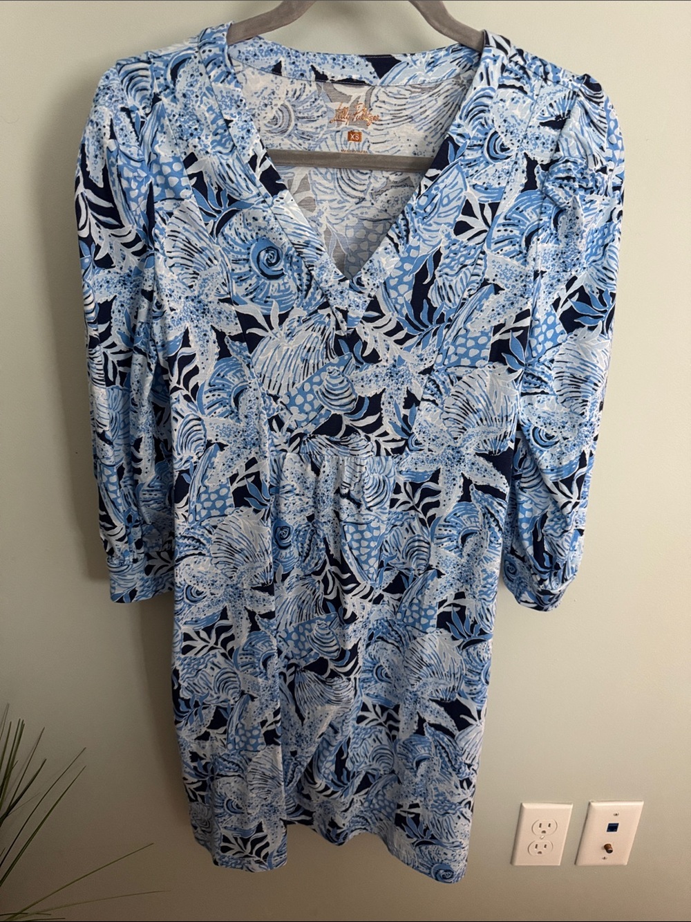 Lilly Pulitzer Navy, Light Blue & White V‑Neck Printed Midi Dress